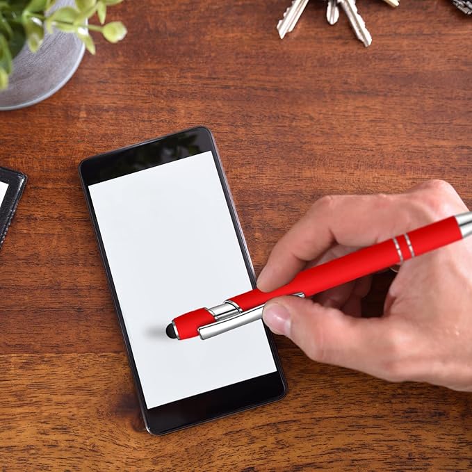 8 Pcs Blue Ink Ballpoint Pen with Stylus Tip 2 in 1 Stylus Ballpoint Pen Metal Pens Stylus Pen for Touch Screens School Office Coworkers (Multicolor)