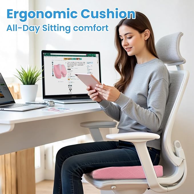 TushGuard Office/Car Seat Cushion, Non-Slip Sciatica & Back Coccyx Tailbone Pain Relief Chair Pad, Memory Foam Butt Pillow for Computer Desk, Wheelchair, Driving (Pink, XX-Large)