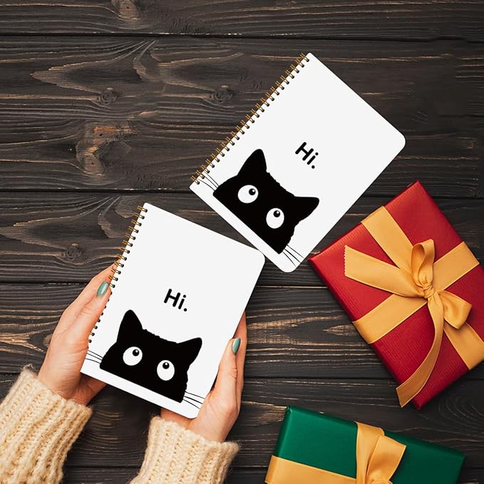 2 Pcs Cute Cat Spiral Notebook, Cute Gifts Journaling Notebooks Cat Lover Gifts for Women Teacher Girls Note Books Journals for Writing Hardcover Notebook Office Classroom College Supplies