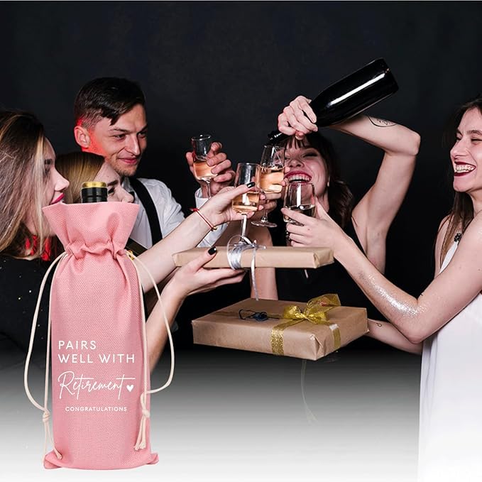 XFW Pink Retirement Wine Bag Retirement Gifts for Women Men Farewell Gifts for Coworkers Going Away Gift for Friends Boss