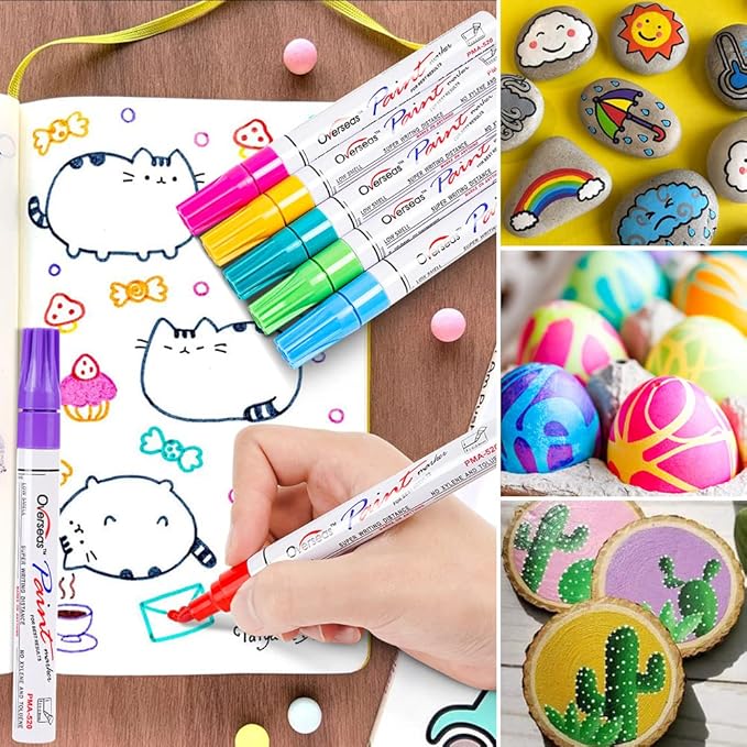 Overseas 36 Colors Paint Marker Pens - Permanent Oil Based Paint Markers, Medium Tip, Quick Drying, Waterproof Assorted Colors Marker Pen for Metal, Wood, Plastic, Rock, Stone, Rubber, Canvas, Glass