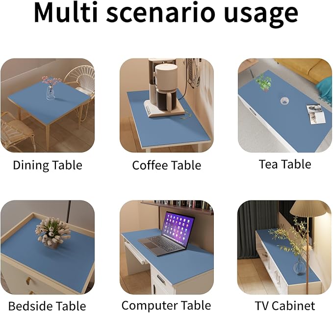 Leather Table Cover,1.8mm Thick,24x60 Inch Desk Cover,Large Desk Mat,Table Protector,Table Cover Protector,Desk Protector,Table Pad,(Grayish Blue+Dark Green,24x60)