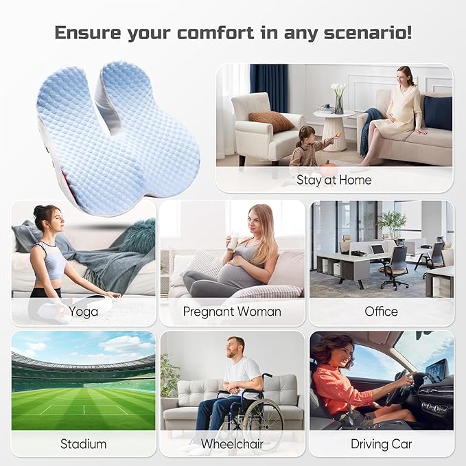 Seat Cushion for Tailbone Pain Relief X-Large ,Ergonomic Office Chair Cushions for Butt Hip Lower Back & Sciatica Pain Relief Pillow,Pressure Relief Seat Cushion for Long Sitting, Car & Plane(Blue)