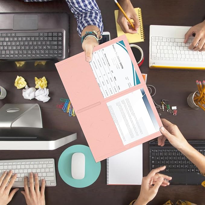 Two Pocket Folders, RAZCC 50 Pack 2 Pocket Folders Fit Letter Size Paper, Paper Folders with Pockets for School Office Business Home (Pink)