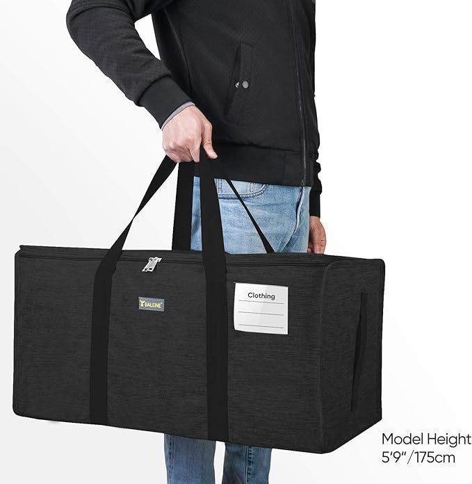 BALEINE Extra Large Storage Tote with Zippers & Carrying Handles, Heavy-Duty Oxford Fabric Moving Bags for Laundry, Space Saving, Storage, Charcoal Black, 1-Pack