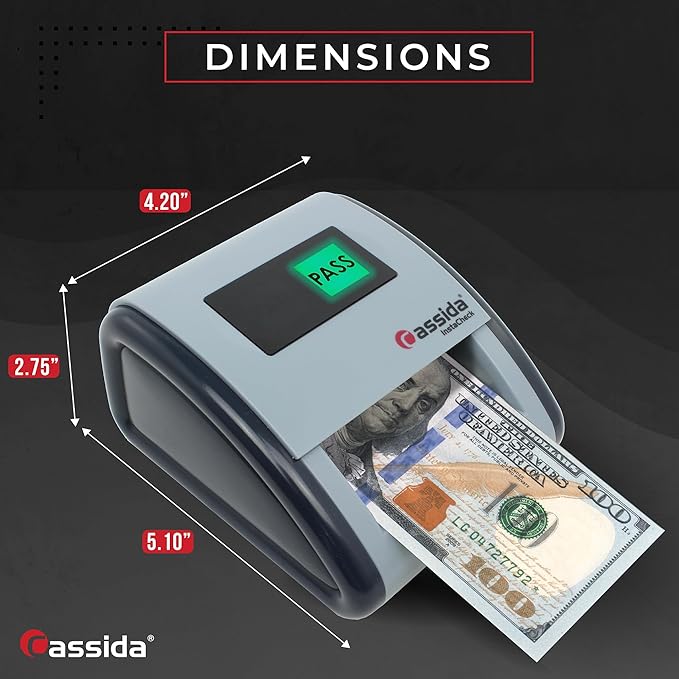 Cassida InstaCheck Small Footprint, Easy to Read Automatic Counterfeit Detector with Infrared, Magnetic and Ultraviolet Sensors, Compact and Lightweight Grey 11-3/4" x 9-1/2"