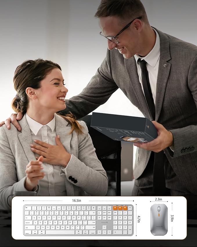 ProtoArc Backlit Bluetooth Keyboard and Mouse for Mac, KM100-A Multi-Device Wireless Keyboard Mouse for Mac, Full Size Rechargeable for MacBook Pro/Air, iPhone, iPad, White Silver