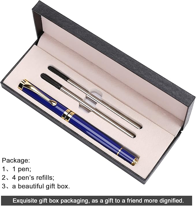 YIVONKA Luxury Ballpoint Pens Best Ball Pen Gift Set for Men & Women Professional Executive Office Nice BallPens Classy Gift Box Ballpoint Black Refill Line width 0.5mm (Blue Gold)