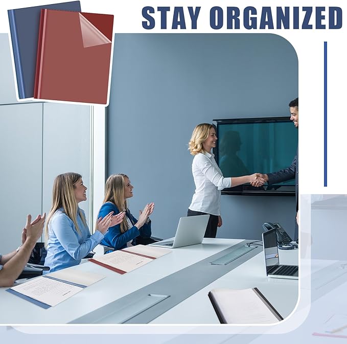 Teling 48 Pcs Clear Front Report Covers with Prongs Plastic Presentation Folders 3 Prong Resume Portfolio Folder for School (Black, Navy Blue, Dark Red)