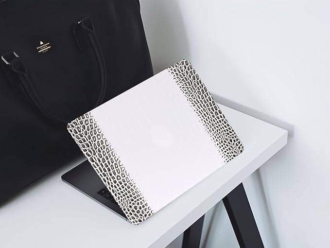KEROM Compatible with Crocodile MacBook Air 13 Inch Case 2025-2022 M4 M3 M2 A3240 A3113 A2681, Textured Elegant Luxury Aligator Skin Snakeskin PU Leather Hardshell Case & Keyboard Cover, Black White