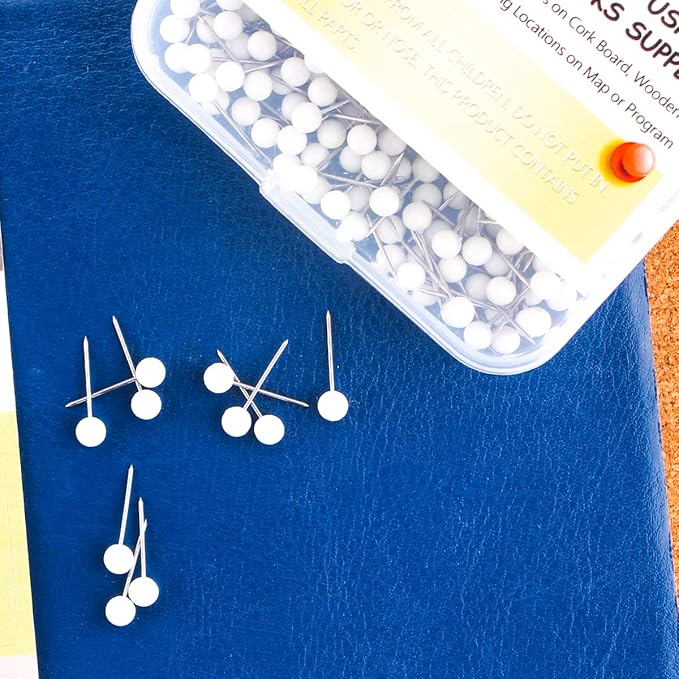 Yalis Push Pins Map Tacks 1/8-Inch Assorted Color Beads Head Map Marking Push Pins,500-count (White)