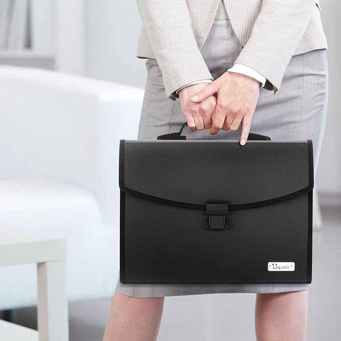 Uquelic 26 Pockets Expanding File Folder - Accordion Savor Document Organizer Folio Upgraded Durable Buckle, Base with Ergonomic Portable Handle/Large Legal Size Expandable File Organizer