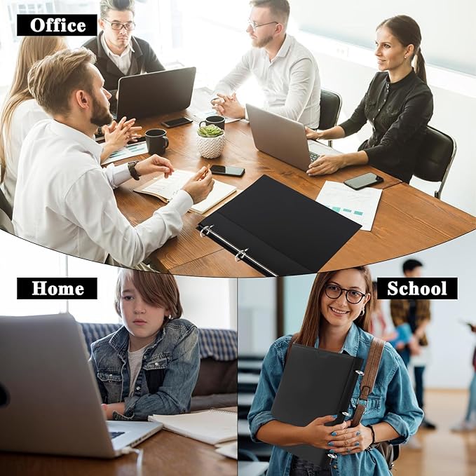 360 Degree Pivotable Binder, Upgraded 3 Ring Binder 1 inch 4 Pack, Flexible Binders 3 Ring, Foldable Three Ring Binders- Black, White, Blue, Red