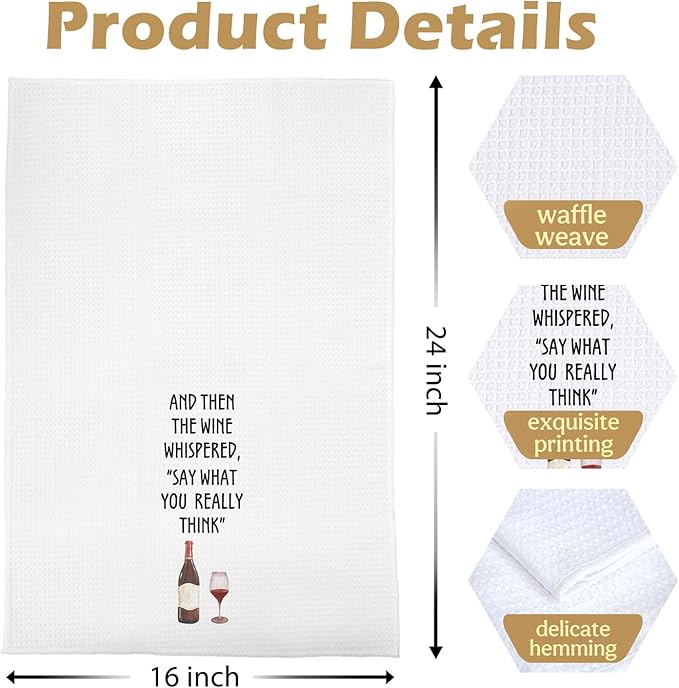 Funny Wine Kitchen Towels - Wine Gifts Dish Towels for Kitchen Decor, Bartender Gifts for Women Decorative Waffle Hand Tea Towel, 16x24 Inches Set of 2