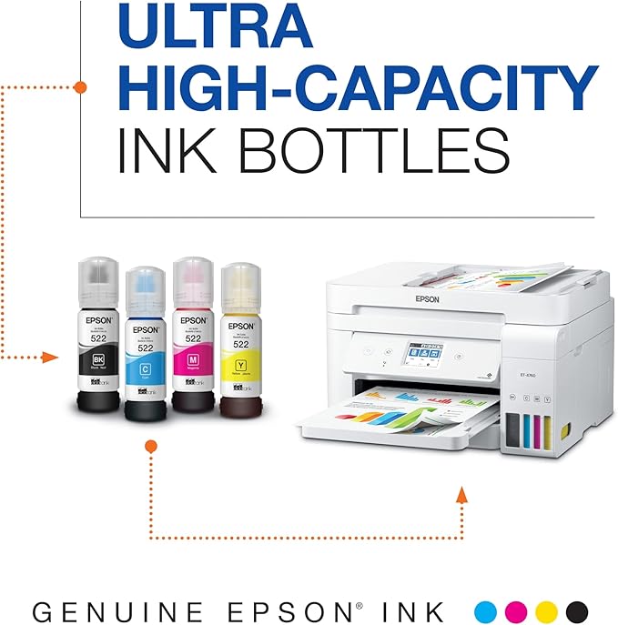 Epson EcoTank ET-2800 Wireless Color All-in-One Cartridge-Free Supertank Printer & 522 EcoTank Ink Ultra-high Capacity Bottle Black (T522120-S)
