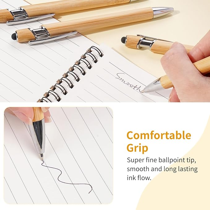 Personalized Pen Bamboo Pen with Stylus -Customizable Text Logo Name, Ballpoint Pens with Black Ink, Personalized Gift Ideas for Office School Business Home(30 Count/Pack)