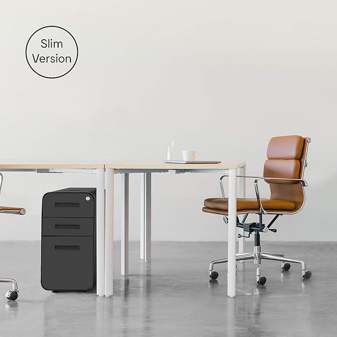 Laura Davidson Furniture Stockpile Slim 3-Drawer Mobile File Cabinet with Lock - Under Desk Metal Filing Cabinet, Legal/Letter File Folders, Wheels and Stationary Feet, Pre-Assembled, All Black