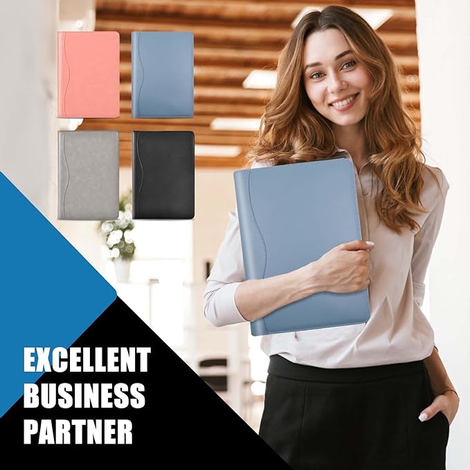 Padfolio Portfolio Folder Binder-Organizer Planner Notebook Zippered Portfolio Padfolio for Women & Men with Document Sleeve,Letter/A4 Size Clipboard,Business Card Holders (Grey Green)