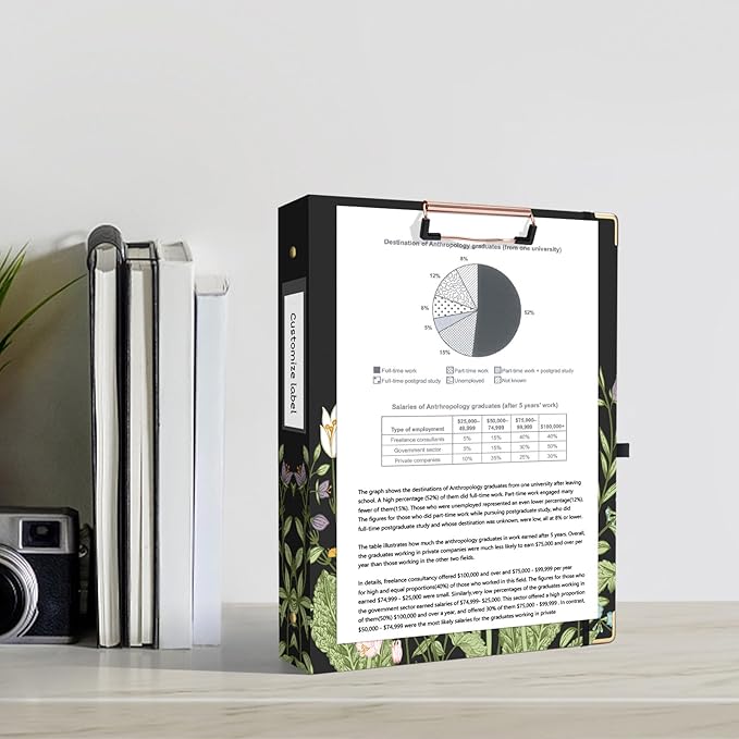 Ospelelf Binder 3 Ring 1 Inch, Floral Round Ring Clipboard Binder for Letter Size with 5 Tab Dividers, File Folder Labels, for School and Office Supplies