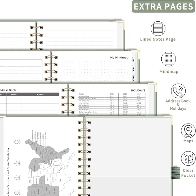 AHGXG 2026 Planner, Weekly and Monthly, 2026 Calendar, Jan 2026 - Dec 2026, Hardcover with Monthly Tabs, 100 GSM Thick Paper, for Women School Home Office Supplies, 6" X 8.38", Sage Green