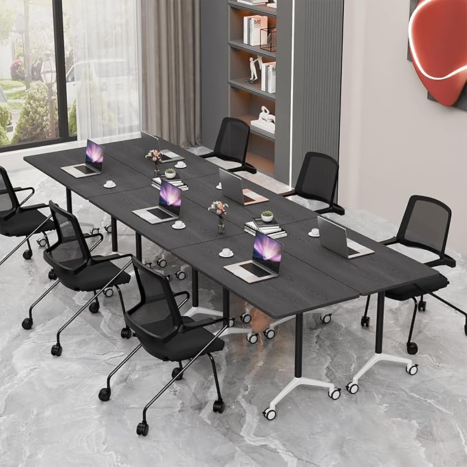 Conference Room Table with Flip-Top Design for Dynamic Meetings, Business Table Computer Desk with Heavy-Duty Frame,Foldable Seminar Meeting Tables for Home Office (6, F, 55.1IN)