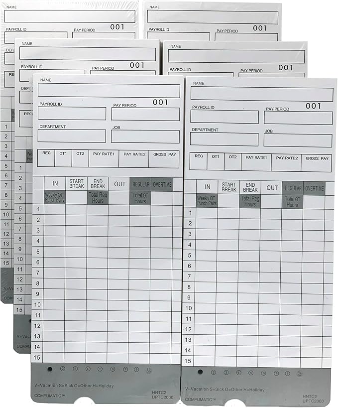 300 Time Cards for uPunch HN2000, HN2500, HN4000, HN4500 AutoAlign Calculating Time Clock and More HNTC2 UPTC2000 COMPUMATIC Compatible
