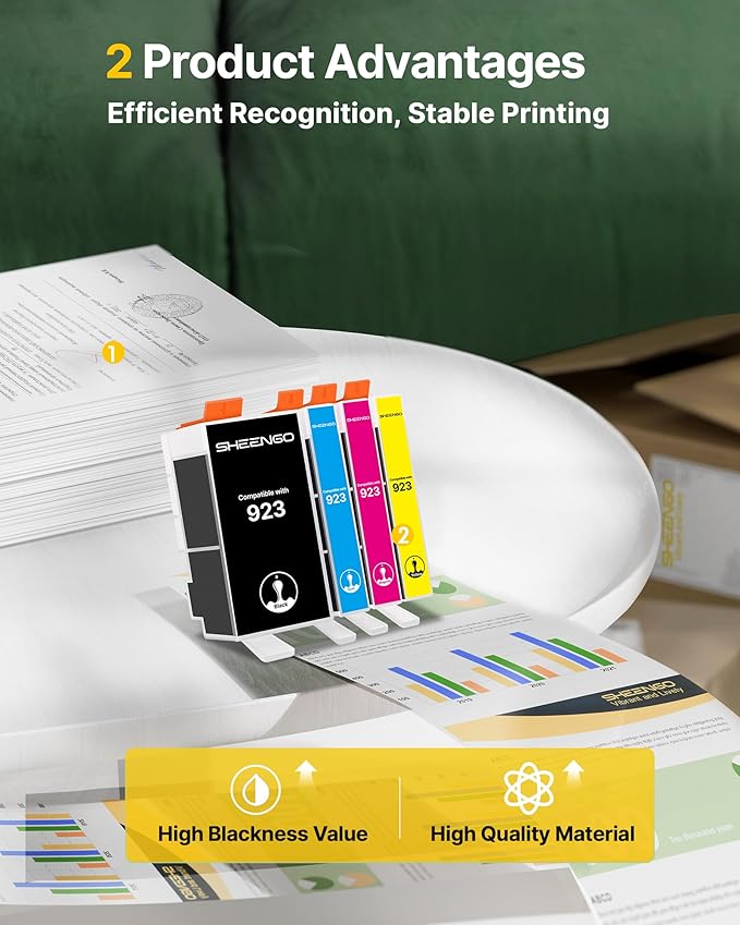 923 Ink Cartridges for HP Printers Replacement for HP Ink 923 923XL 923e Use with OfficeJet Pro 8135e 8130e 8139e 8138e 8122e 8120 8124e 8125e 8130 8132e 8134e Printer (Black Cyan Magenta Yellow)