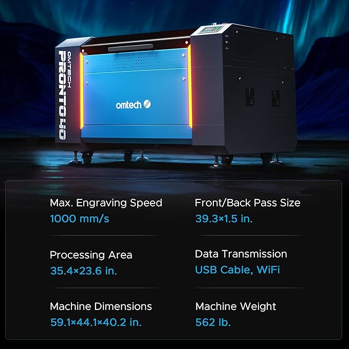OMTech Pronto 90W CO2 Laser Engraver & Cutter – 35"x24" Workspace, 1000mm/s Speed, Autofocus, Air Assist, 2-Way Pass, for Wood, Acrylic & More