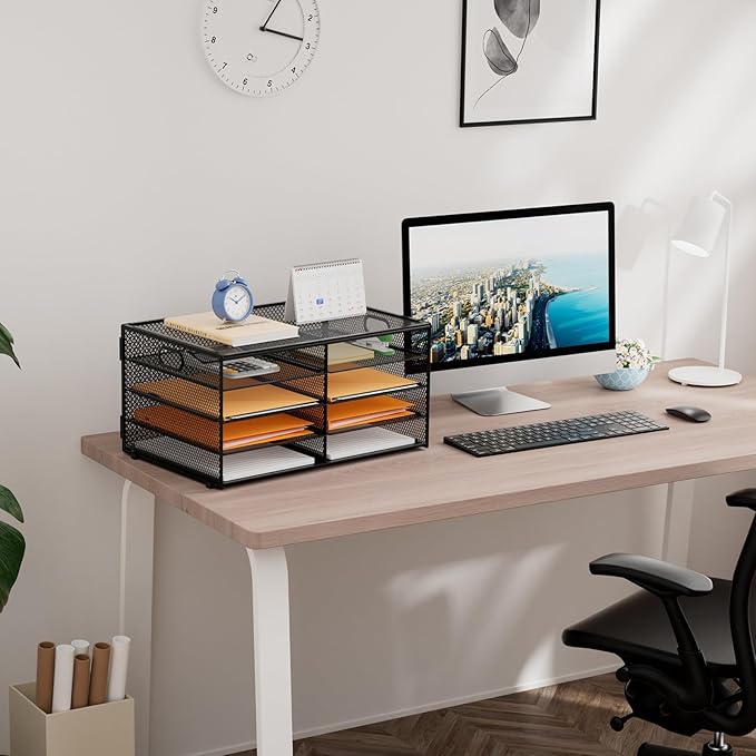 Marbrasse 5 Tier Desktop Literature Organizer, Mesh Paper Organizer Desk Organizers, File Sorter Mail Center Paper Storage Cabinet Classroom Keepers Mailbox for Office Home School, Black