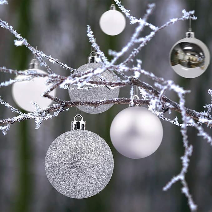 Silver 2.5" Christmas Balls Christmas Tree Decoration Ornaments Shatterproof Hanging Balls for Birthday Halloween Holiday Wedding Decorations Set of 24pcs