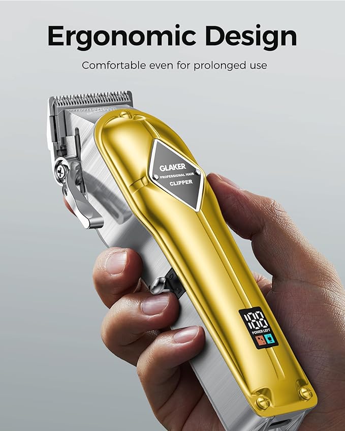 GLAKER Hair Clippers for Men Professional - Cordless Clippers and Trimmers Set, Complete Barber Kit for Hair Trimming & Beard Grooming, Mens Haircutting Kits for Blending & Fade Cuts (Gold)