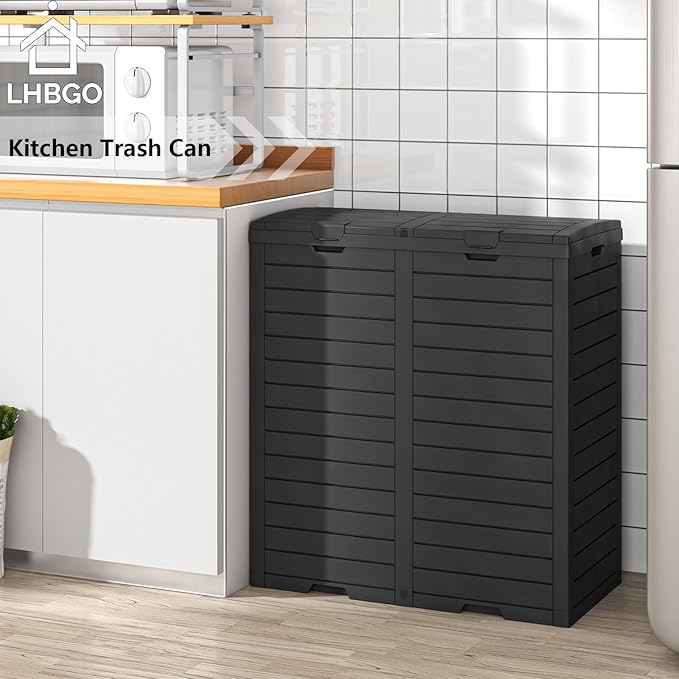 62 Gallon Outdoor Trash Can, Waterproof Garbage Can with Tiered Lid and Drip Tray, Resin Outside Trash Bin for Patio, Backyard, Deck