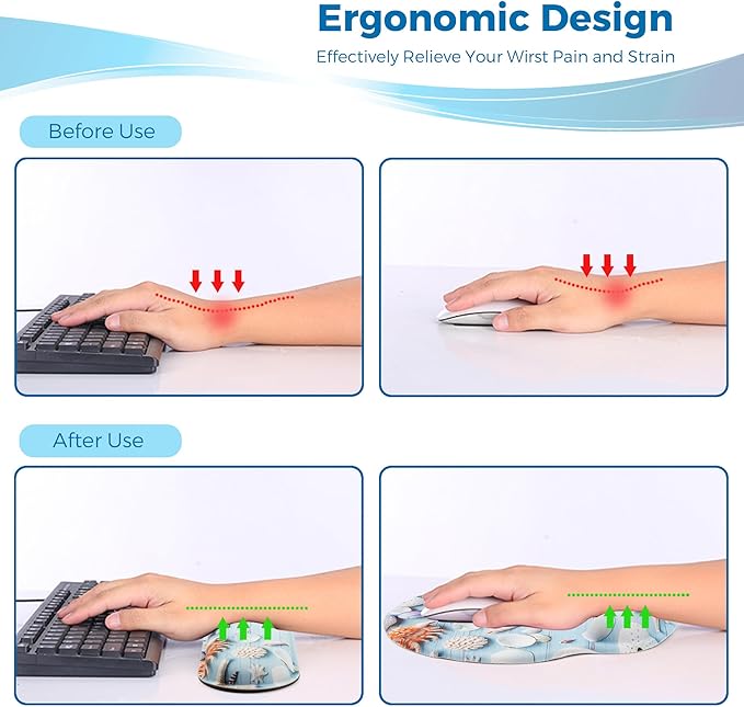 Mouse Pad and Keyboard Wrist Rest Support, with Non-Slip PU Base,Gel Mouse Pad with Coaster,Pain Relief for Gaming, Computer,Office -Seashell