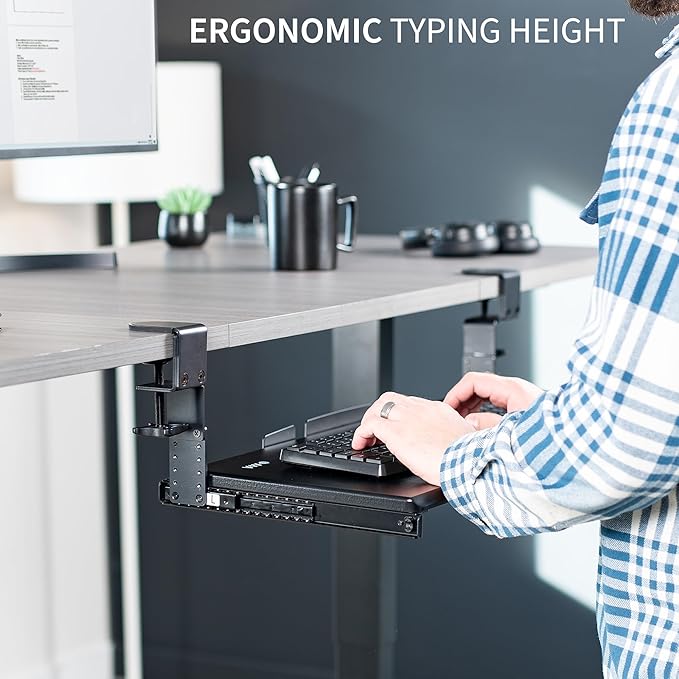VIVO Large Height Adjustable Under Desk Keyboard Tray, C-clamp Mount System, 27(33 Including Clamps) x 11 inch Slide-Out Platform Computer Drawer for Typing, Black, MOUNT-KB05HB