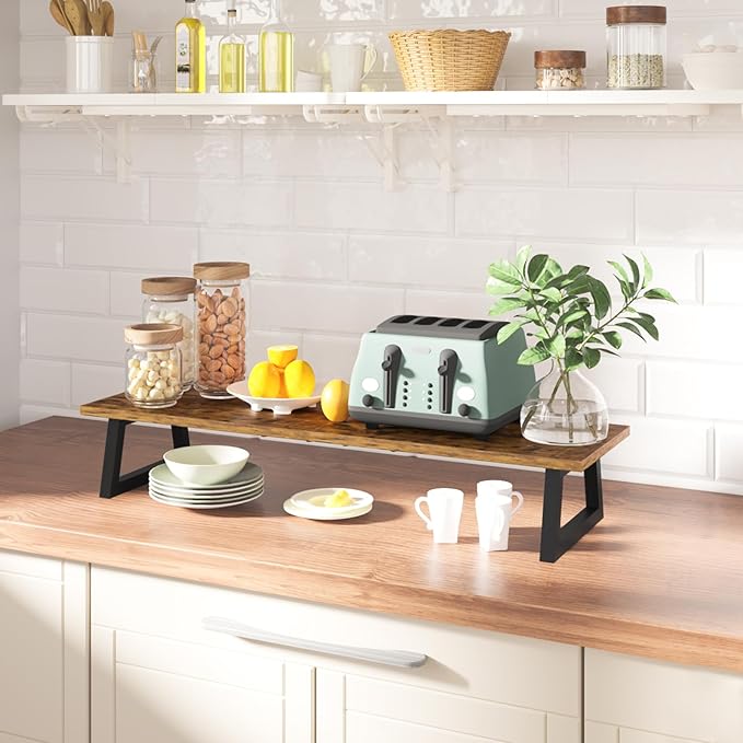 TEAMIX 31.5 inch Dual Monitor Riser for 2 Monitors, Long Monitor Stand Riser TV Stand Riser Monitor Stand for Desk Wood & Steel Desktop Riser Desk Organization Home Office