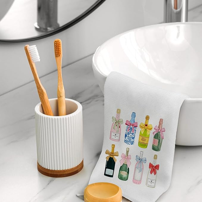 Bar Kitchen Towels, Bartender Gifts Dish Tea Bar Towels for Kitchen Bartender Home Bar Cart Decor, Colorful Coquette Bow Champagne Decorative Hand Towels, 16x24 Inch