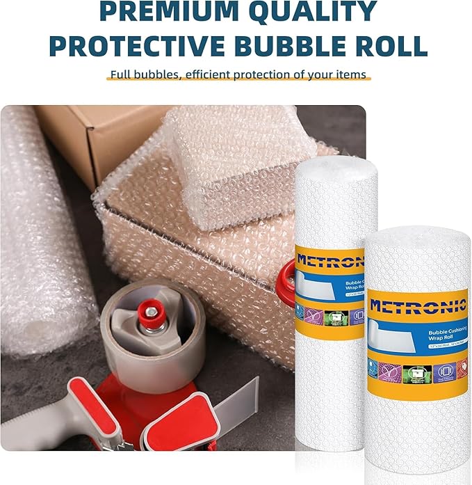 Metronic Bubble Cushioning Wrap 9 Pack 16 Inch x 324 FT, Dense Bubble Packing Air Wrap Clear Bubble Packing Roll for Shipping and Moving Supplies, Perforated Every 12"