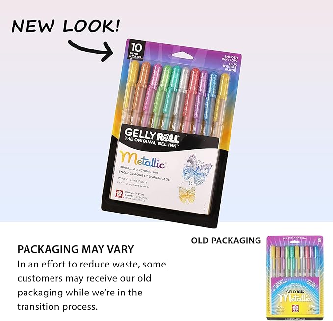 SAKURA Gelly Roll Metallic Gel Pens - Pens for Scrapbook, Journals or Drawing - Art Gifts, DIY Projects - Colored Metallic Ink - Medium Line - 10 Pack