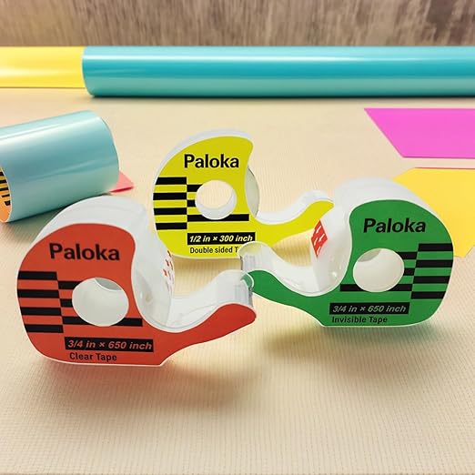 PALOKA Variety Pack Gift Wrapping Tape, 12 Rolls with Dispensers, Includes Invisible Tape, Double-Sided Tape, Clear Tape for Wrapping Paper, Back to School, Home, Office, Christmas, Holiday