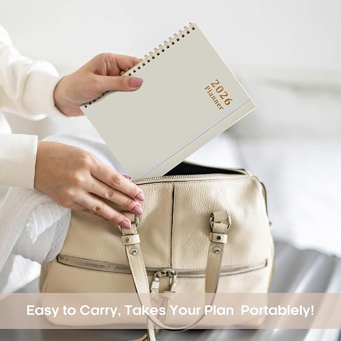 2026 Planner, Weekly and Monthly Calendar Planner, January 2026 - December 2026, Hardcover 2026 Calendar Planner Book with Tabs For Women & Men, Inner Pocket, Spiral Bound, Perfect for Office Home School Supplies - A5 (6.3" x 8.5"), Beige
