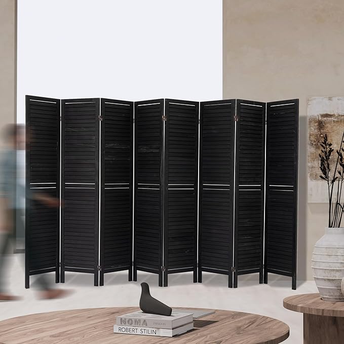 NicBex 8 Panel Room Divider,5.6FT Wood Room Dividers,Folding Privacy Screens Portable Freestanding Partition Wall Dividers for Room Separation,Home Bedroom Office,Black