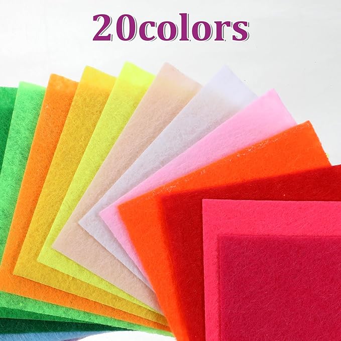 480 Pcs Felt Sheets Bulk, 4 x 4 Inch Square Soft Felt Fabric 1mm Thick Non-Woven Fabric for DIY Crafts, Sewing, Patchwork, Home Decoration, School DIY Projects (20 Colors)