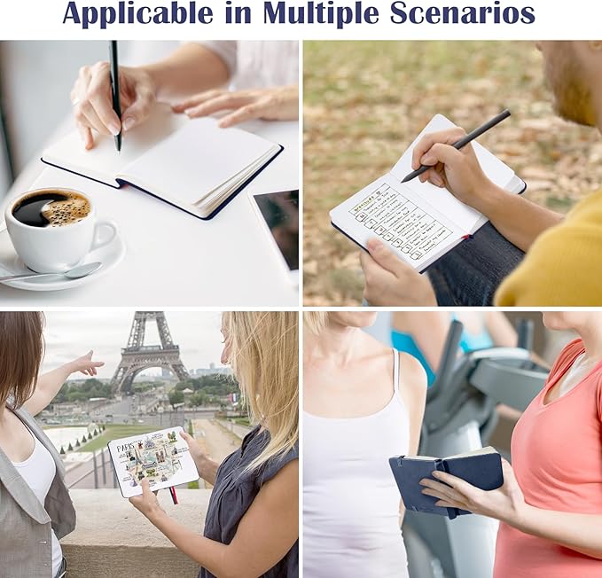 Pocket Dotted Notebook, 2-Pack Dot Grid Notebook, Dotted Journal with Stickers, 3.5" x 5.5" Hardcover, Small Mini A6 size, 160 Pages, 100 gsm Thick Paper, Navy Blue