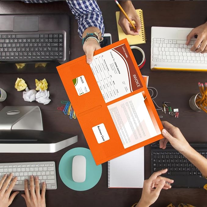 Two Pocket Folders, RAZCC 50 Pack 2 Pocket Folders Fit Letter Size Paper, Paper Folders with Pockets for School Office Business Home, Orange