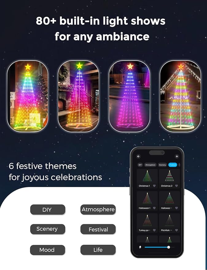 8ft Smart Lighted Christmas Cone Tree Outdoor, 16 Mil Color Changing, Music Sync, Timer, Group Control, RGB Led Christmas Decorations for Indoor Outdoor