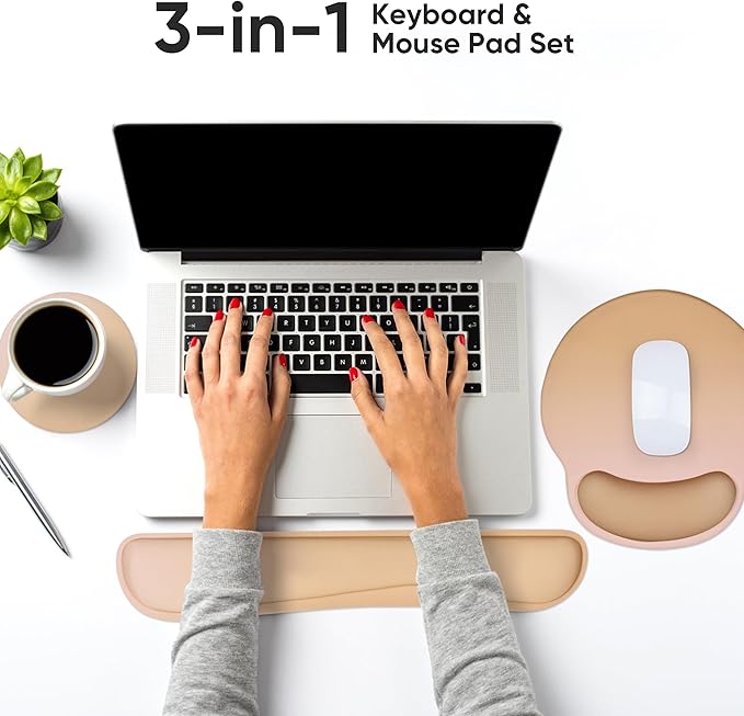 RICHEN 3 PCS Computer Mouse Pads for Desk with Coaster Set, Non-Slip Keyboard Wrist Rest and Mouse Pad Set, Ergonomic Design (Gradient Brown)