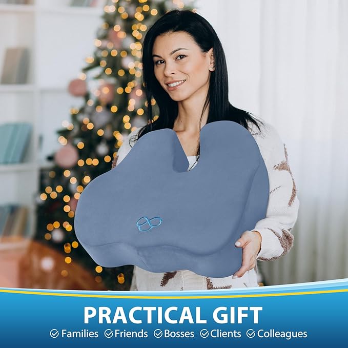 BlissTrends Seat Cushion,Thick Memory Foam Cushions for Office Chair, Car Seat, Airplane, Relieving Pressure Tailbone Sciatica Back Pain for Office Workers, Car Drivers 4.7in Thick LightBlue