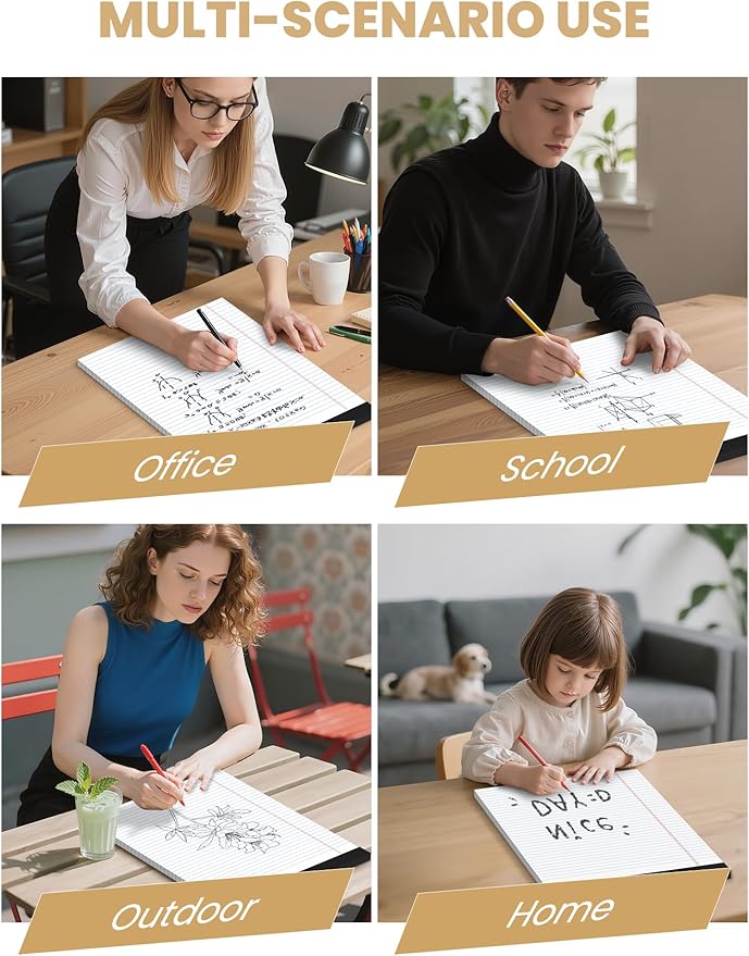 12 Pack White Legal Pads 8.5 x 11 College Ruled, 30 Sheets Per Note Pads 8.5 x 11, Perforated White Lined Paper Pads 8.5 x 11, Writing Pads with Sturdy Backing, Legal Notepads for School, Office, Home