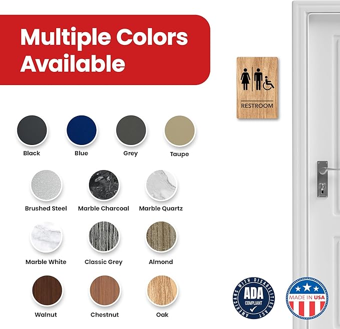 Promot Unisex Handicap Bathroom Sign – ADA Braille Restroom Sign for Business, Self-Adhesive, 9" x 6", Commercial Door Signage, Office Wall Decor - Oak