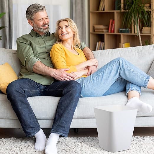 Hoolerry 9 Pieces Garbage Can 2 Gallon Small Trash Cans Bulk Bathroom Trash Bin Plastic Wastebasket Square for Bedroom Slim Bathroom Trashcan Small Container for Kitchen Office Home Rooms(White,Grey)